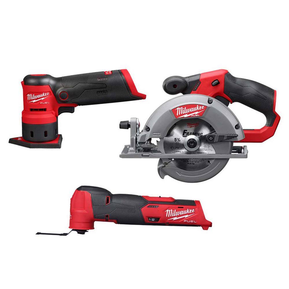 MW M12 FUEL 12V Lithium-Ion Brushless Cordless 5-38 in. Circular Saw M12 FUEL Multi-Tool  M12 FUEL Orbital Detail Sander 2530-20-2526-20-2531-20