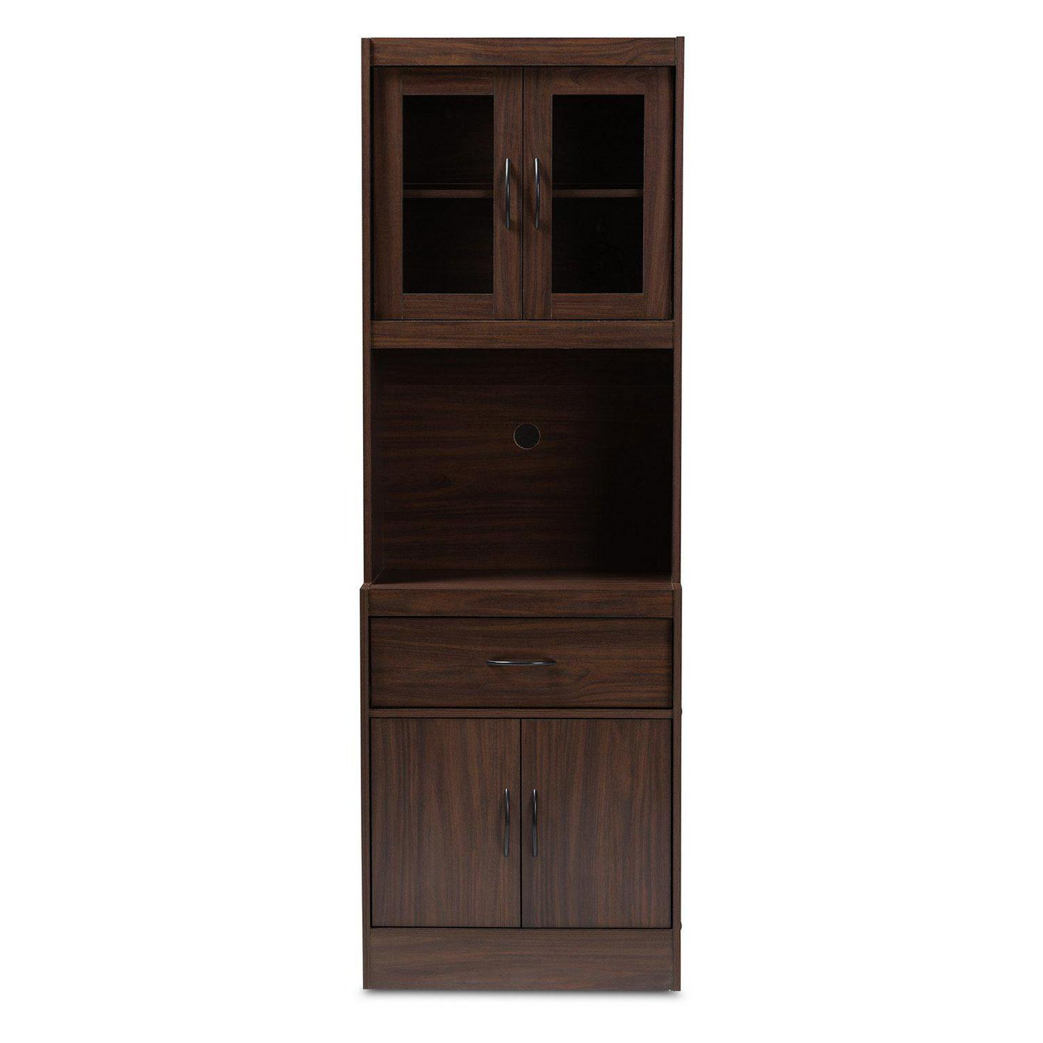 Baxton Studio Laurana Modern and Contemporary Dark Walnut Finished Kitchen Cabinet and Hutch