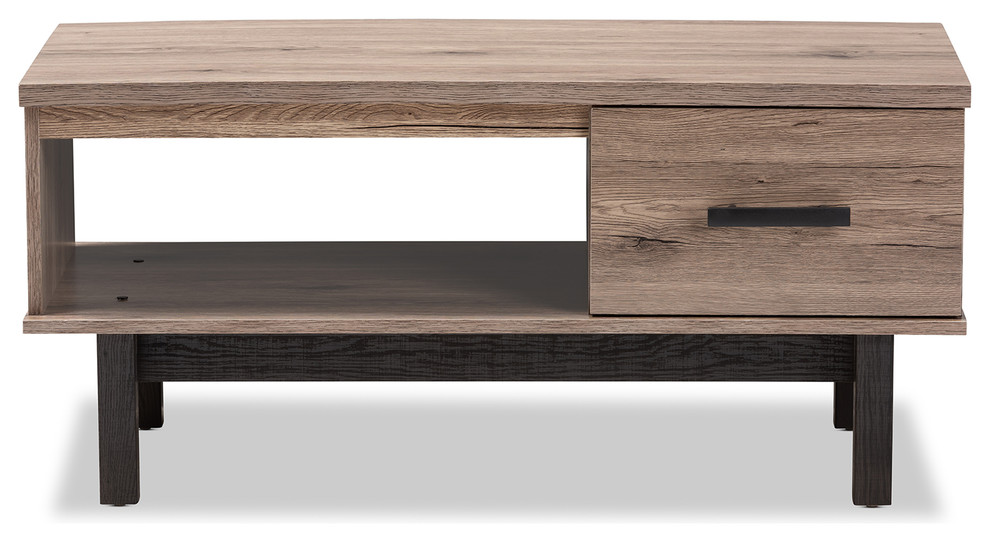 Randolph Two Tone Oak Brown and Black Wood 1 Drawer Coffee Table   Transitional   Coffee Tables   by Baxton Studio  Houzz