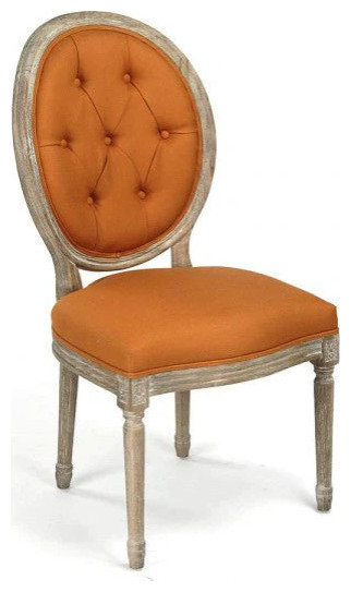 Chezare Medallion Tufted Back Side Chair Limed Grey Oak Orange Linen   French Country   Dining Chairs   by Rustic Home Furniture Deco  Houzz