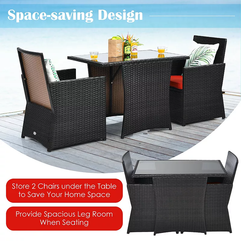 3 Pcs Patio Rattan Furniture Set with Cushion and Armrest Sofa