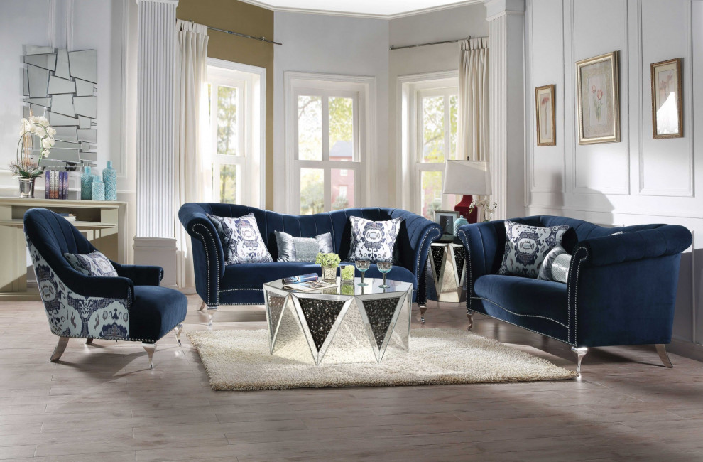 37 quotX 89 quotX 39 quotBlue Velvet Upholstery Acrylic Leg Sofa w3 Pillows   Contemporary   Sofas   by HomeRoots  Houzz