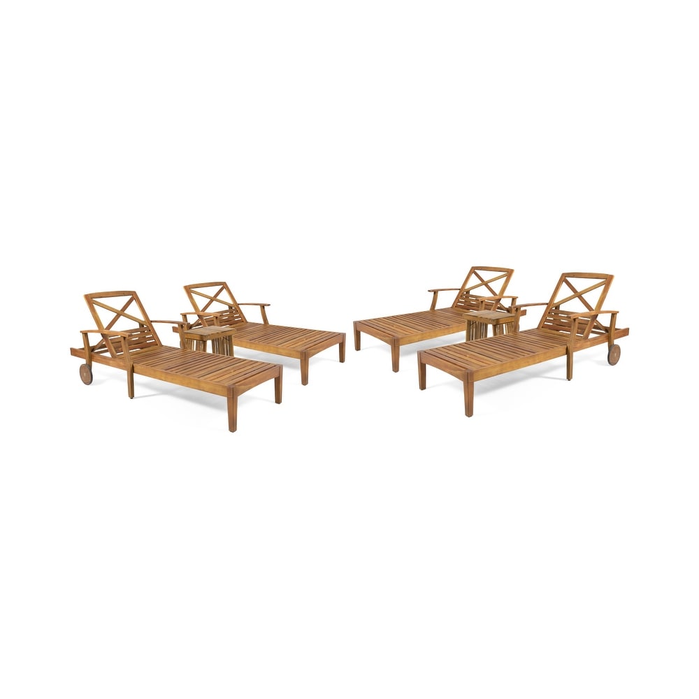 Perla Outdoor Acacia Wood 6 Piece Chaise Lounge Set by Christopher Knight Home