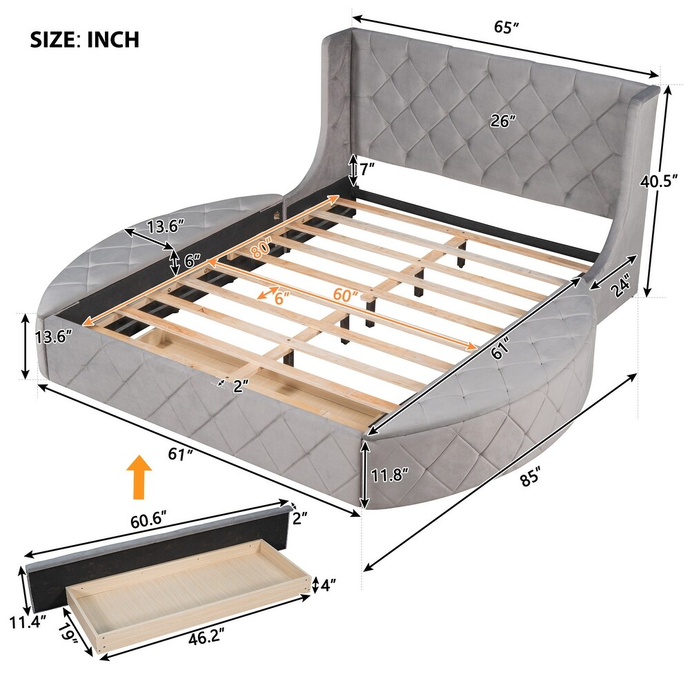 Upholstered Platform Bed Queen Size Storage Velvet Bed