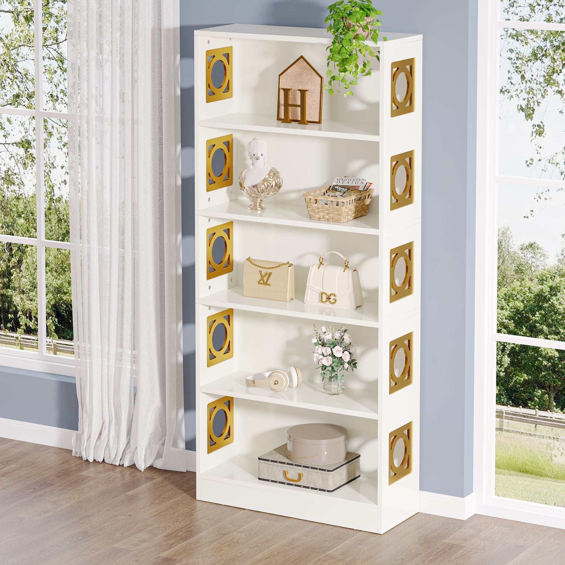 71 Bookshelf, 5-Tier Freestanding Bookcase Display Storage Shelf