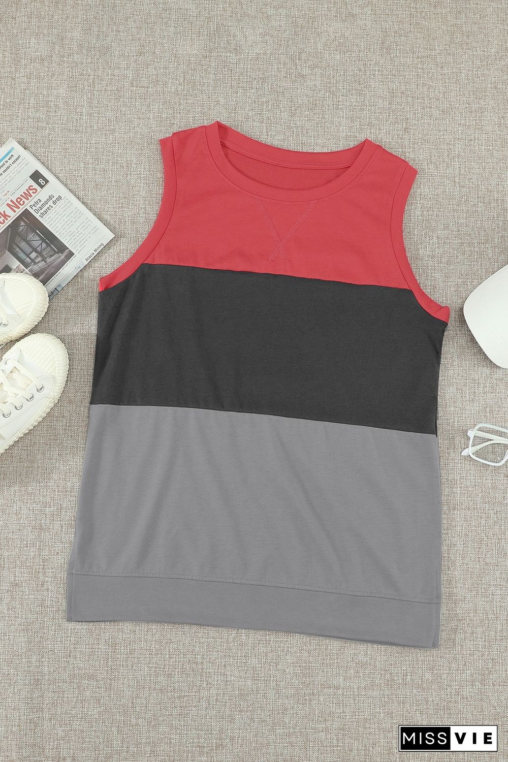 Gray Color Block Crew Neck Tank Top