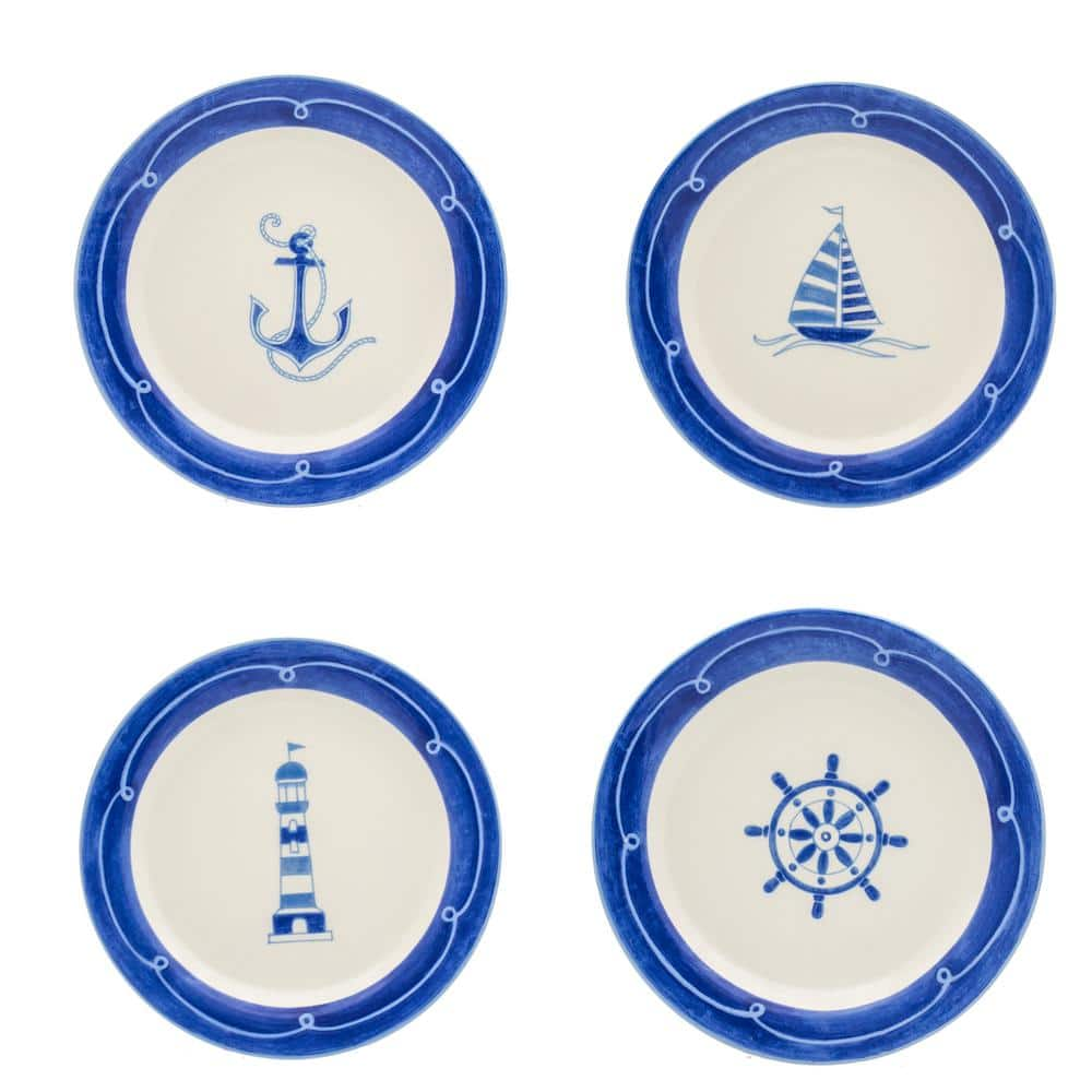 Euro Ceramica Ahoy Blue/White Stoneware 12-Piece Dessert Set (Service for 4) AHO-86001