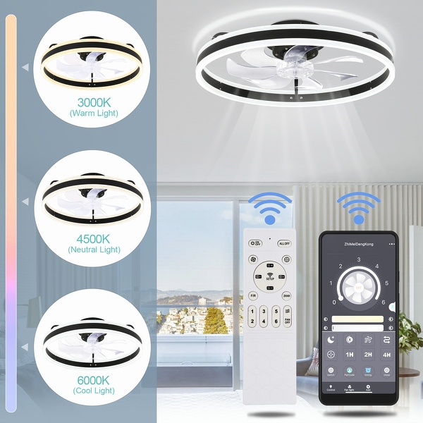 Oaks Aura Modern 20in. Low Profile Ceiling Fan with Light， 6-Speed Flush Mount Ceiling Fan， Smart App Remote Control For Bedroom Shopping - The Best Deals on Ceiling Fans | 40786745