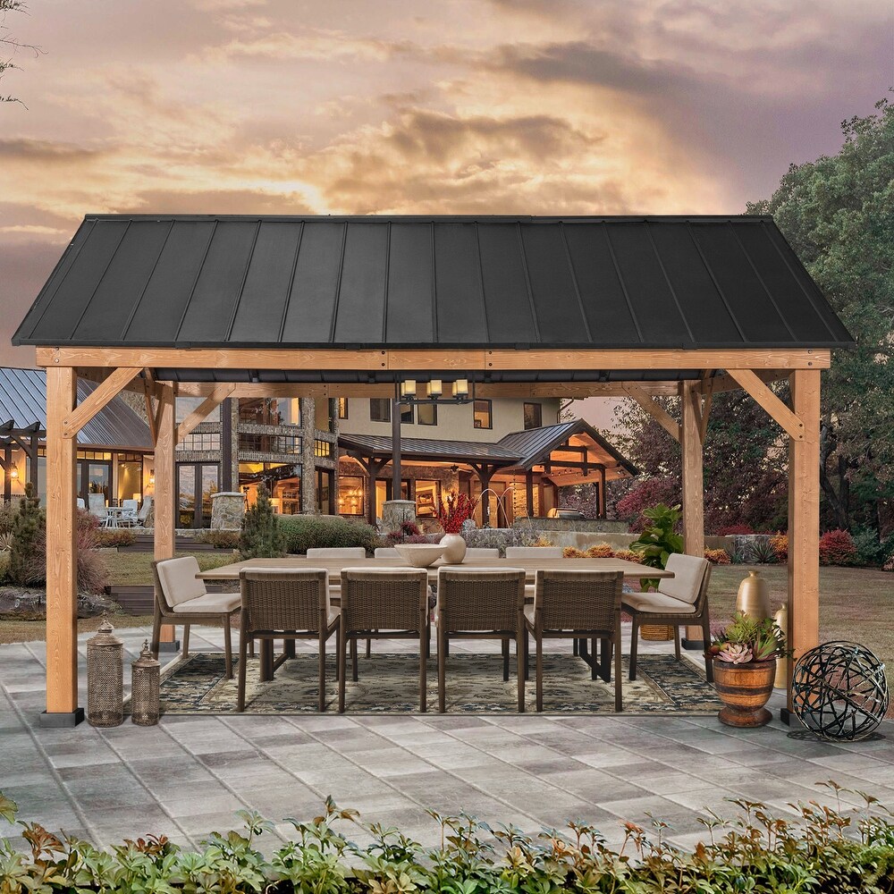 Cozywor 15 ft. x 13 ft. Outdoor Cedar Wood Patio Hardtop Gazebo