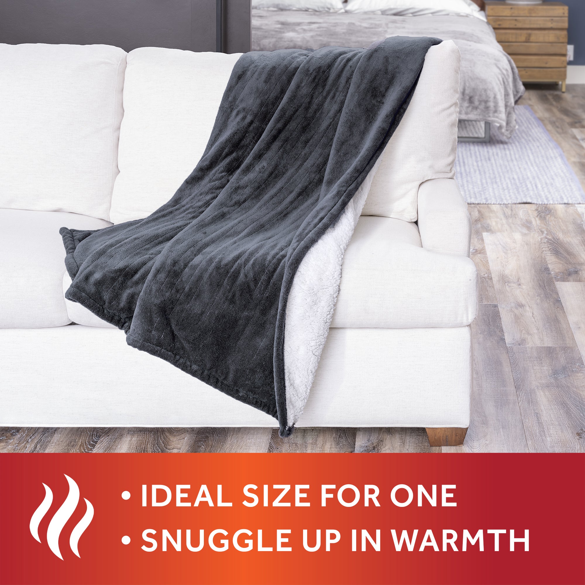 Sunbeam Heated Electric Throw Blanket， Cozy Sherpa， Grey Slate， 50