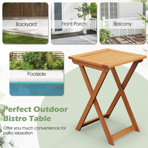 Costway 20 Inch Patio Folding Table Outdoor Hardwood Bistro Table with