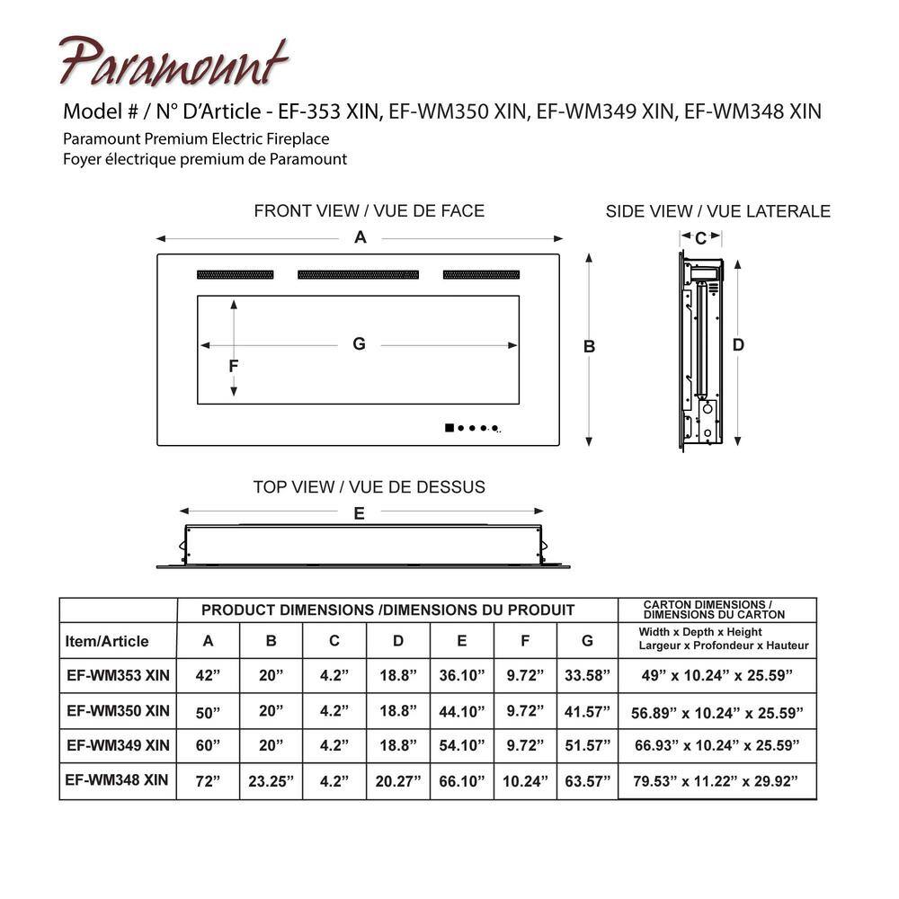 Paramount Premium 50 in. Front Venting Slim Wall-Mount Electric Fireplace Black EF-WM350 XIN