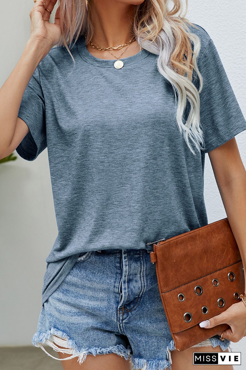 Plain Round Neck Basic Jersey Tee