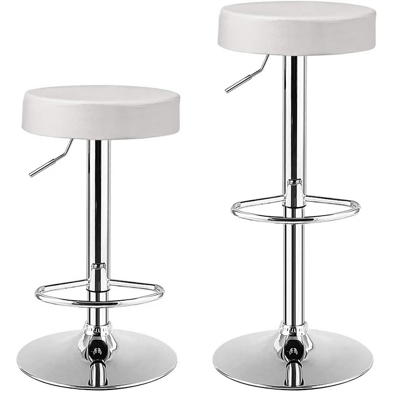 Set of 2 Adjustable Round PU Leather Swivel Barstool with Chrome Footrest