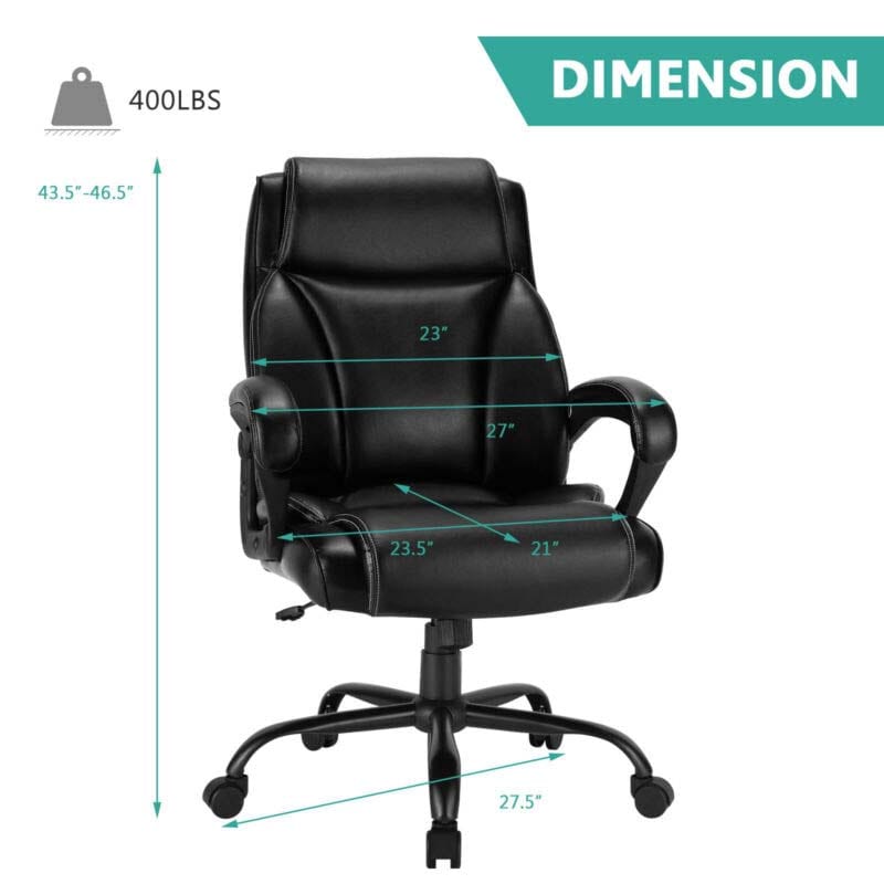 400 LBS Big & Tall Office Chair, Leather High Back Executive Chair, Wide Seat Swivel Computer Task Desk Chair