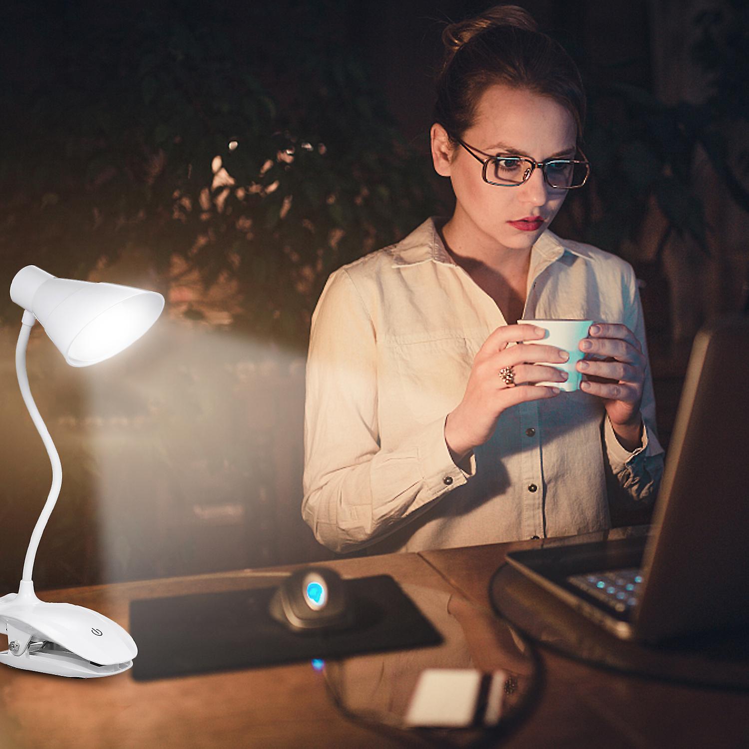 White Led Clip Reading Light Clip On Light Battery Operated， Usb Rechargeable Book Light， Dimmable Touch Bedside Lamp， Portable Desk Lamp With Good Ey