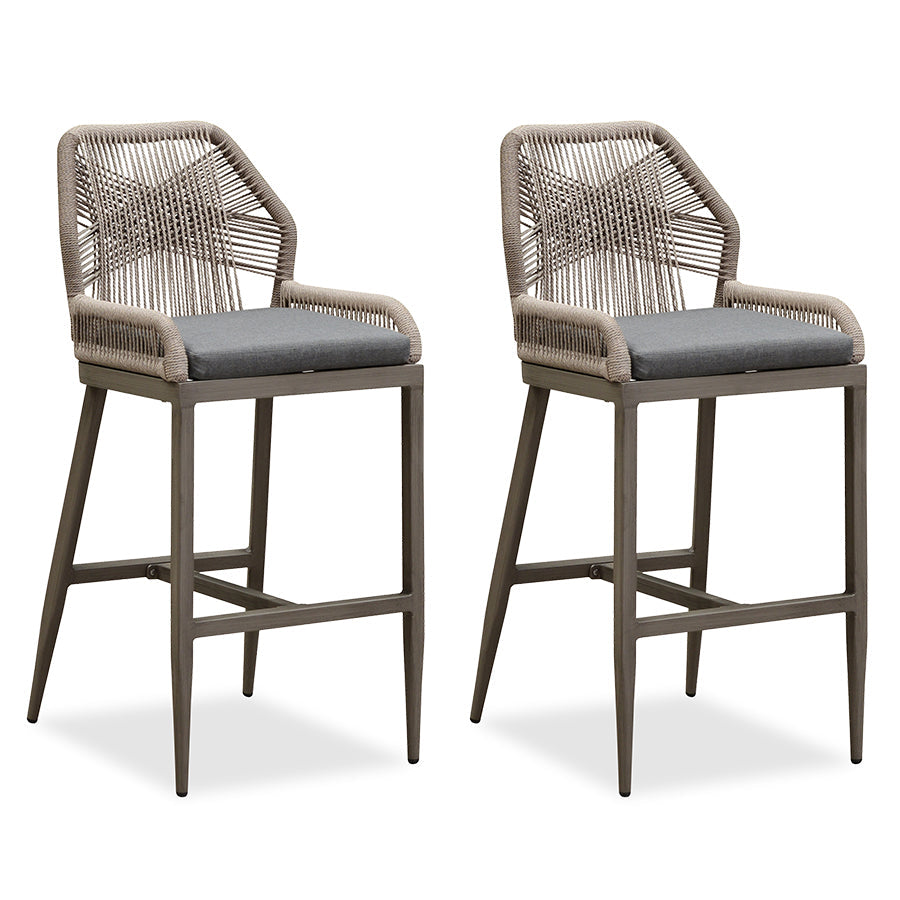 PURPLE LEAF Patio Sunbrella Bar Stools Set of 2  Rattan Bar Aluminum Bar Stool Outdoor Barstools with Back and Cushion for Garden Kitchen Island