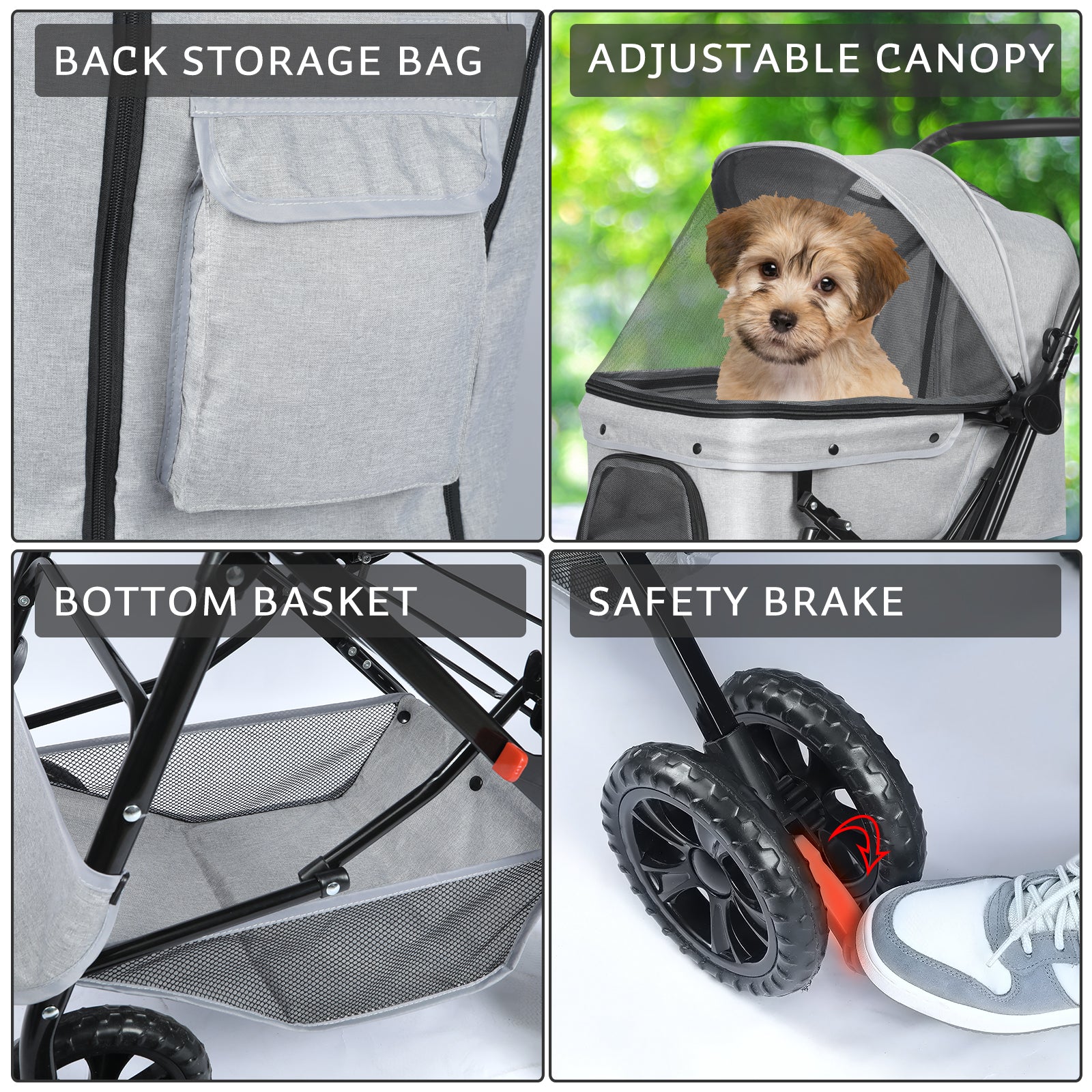 Wedyvko Medium-sized Pet stroller for Dogs and Cats， 4-Wheel folding cart-Gray