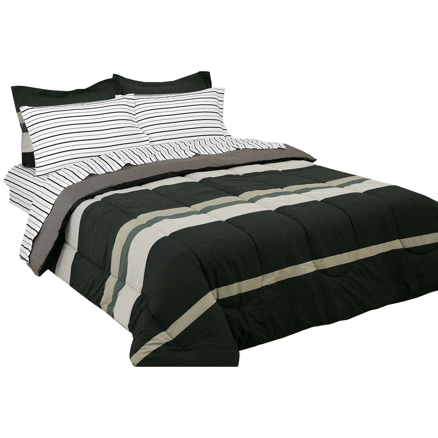 Brooklyn Flat Stripes 5 Piece Comforter Sets， Twin-XL