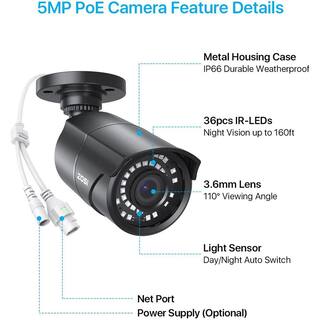 ZOSI ZG2615D ZG2615E 5MP PoE Wired IP Security Camera Only Compatible with same brand NVR Model-Black 4IPC-2615E-B-C