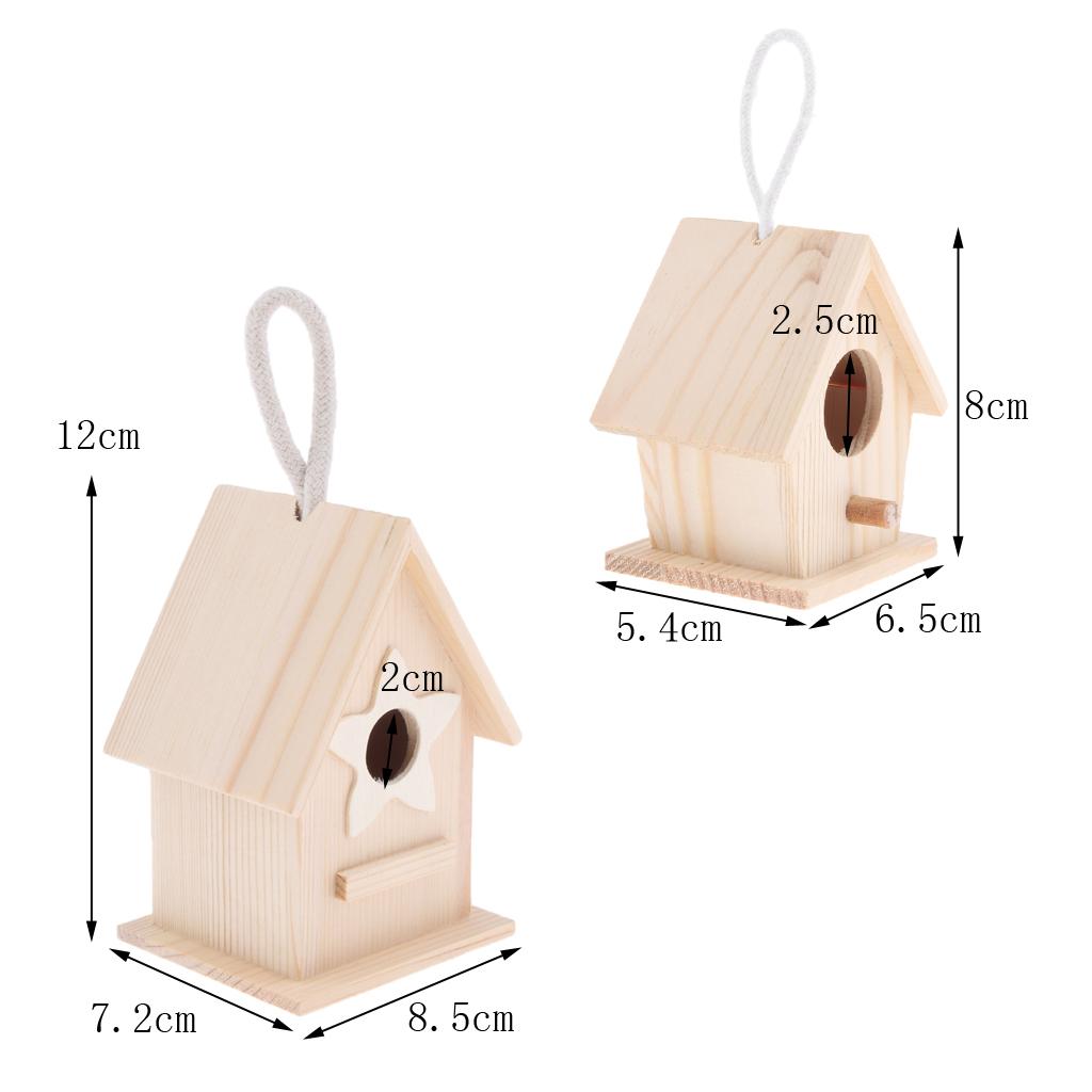 2Pcs Handmade Swing Unfinished Wood Birdhouse DIY Cage Bird House