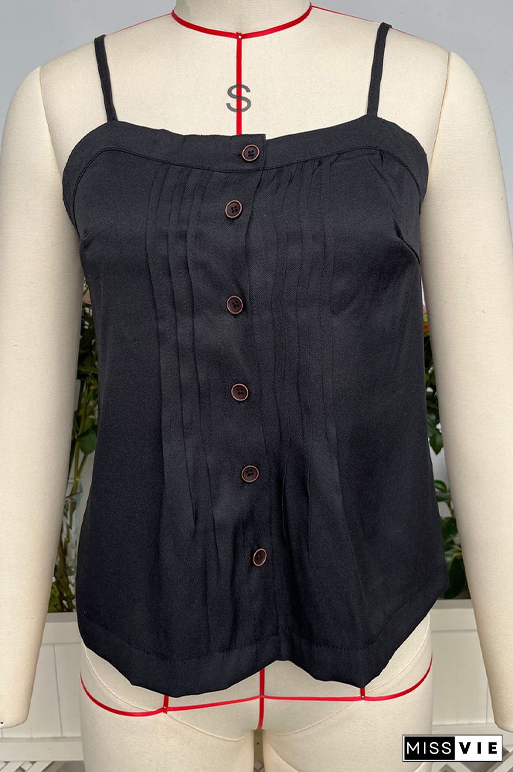 Plain Denim Spaghetti Button Cami Top