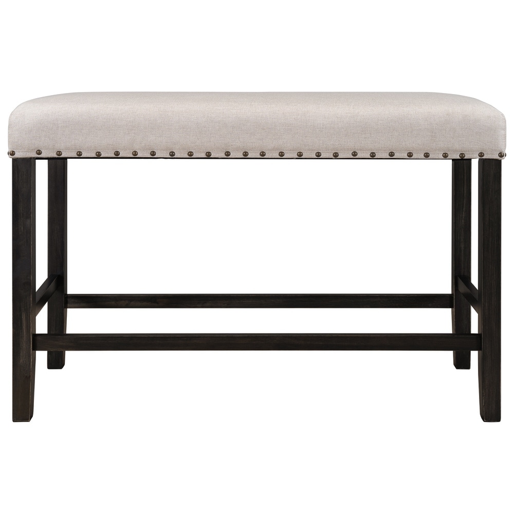 Rustic Wooden Upholstered Dining Bench for Small Places  Espresso+ Beige