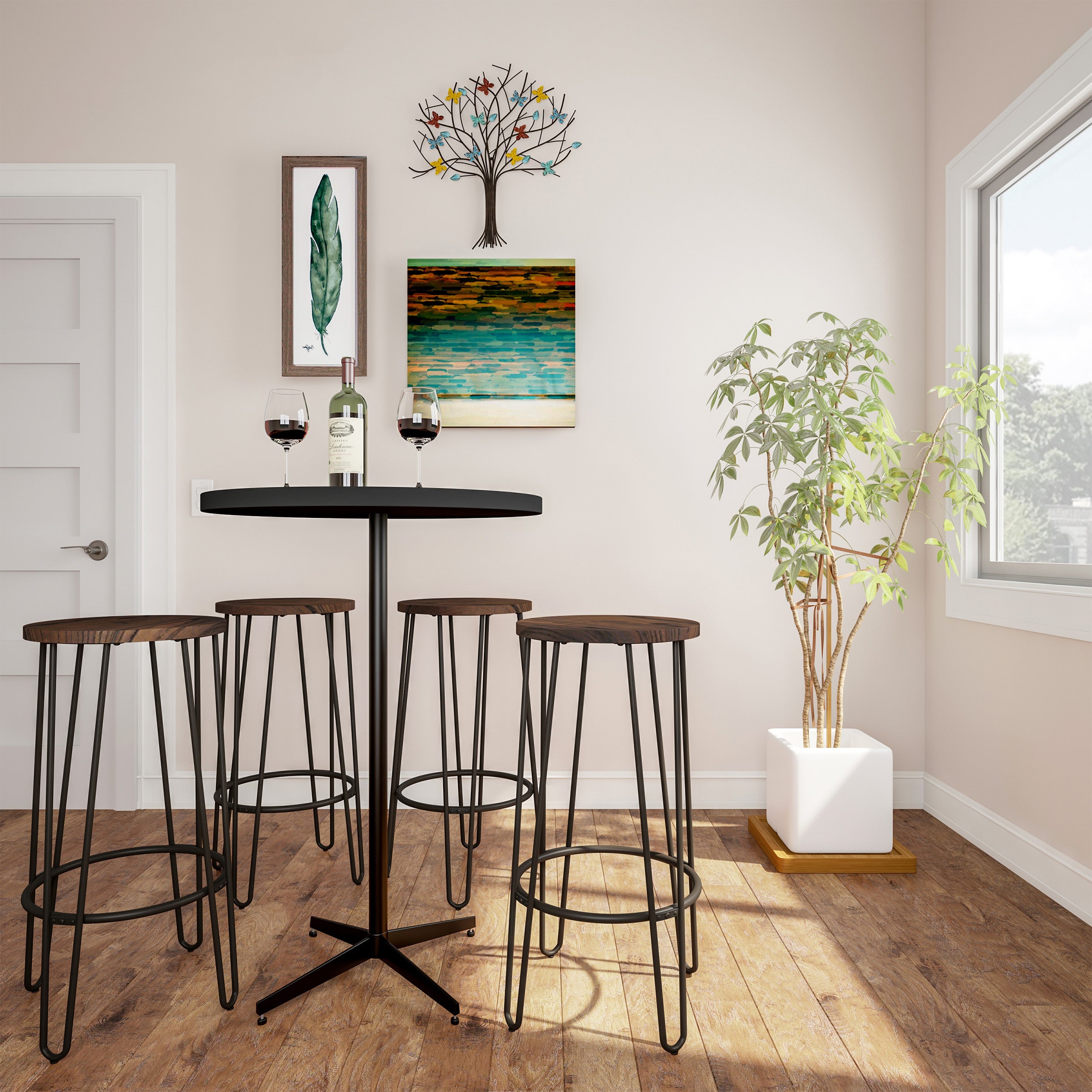 Lavish Home Set of 2 Counter-Height Bar Stools with Hairpin Legs (Brown)