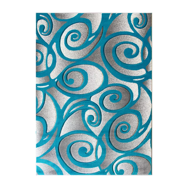 Masada Rugs Masada Rugs DaVincii Collection 5'x7' Turquoise， White and Gray Modern Woven Area Rug， Hand Carved Sculpting -Design D241