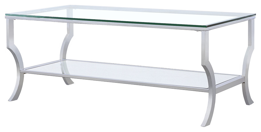 Saide Rectangular Coffee Table With Mirrored Shelf Chrome   Modern   Coffee Tables   by Modon  Houzz