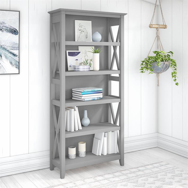 Key West Tall 5 Shelf Bookcase in Cape Cod Gray   Engineered Wood   Rustic   Bookcases   by Homesquare  Houzz