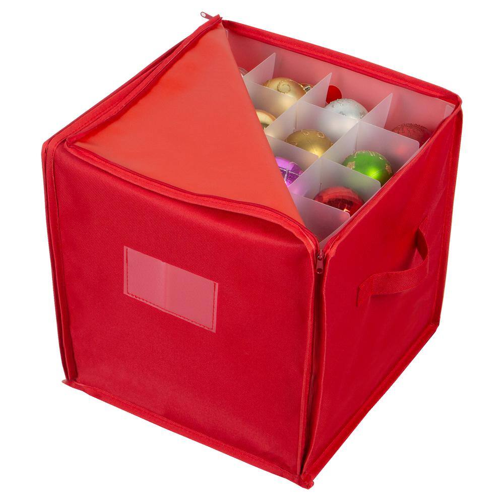 Simplify 11.81 in. D x 11.81 in. W x 11.81 in. H Red Plastic 64 Count Stackable Cube Storage Bin Christmas Ornament Storage Box 9006