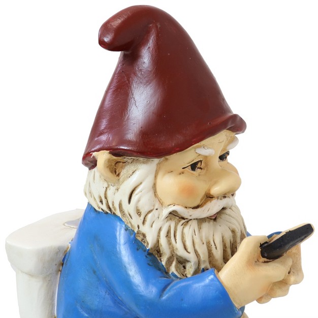 Sunnydaze 9 5 inch Cody The Garden Gnome On The Throne Reading His Phone Sculpture Funny Lawn Decoration Blue