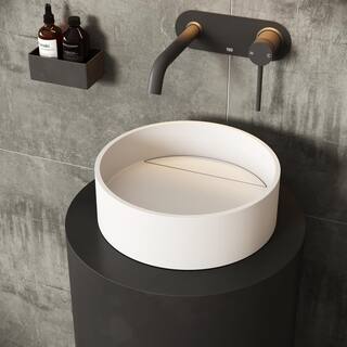 VIGO Montauk Modern White Matte Stone 15 in. L x 15 in. W x 5 in. H Round Vessel Bathroom Sink VG04017