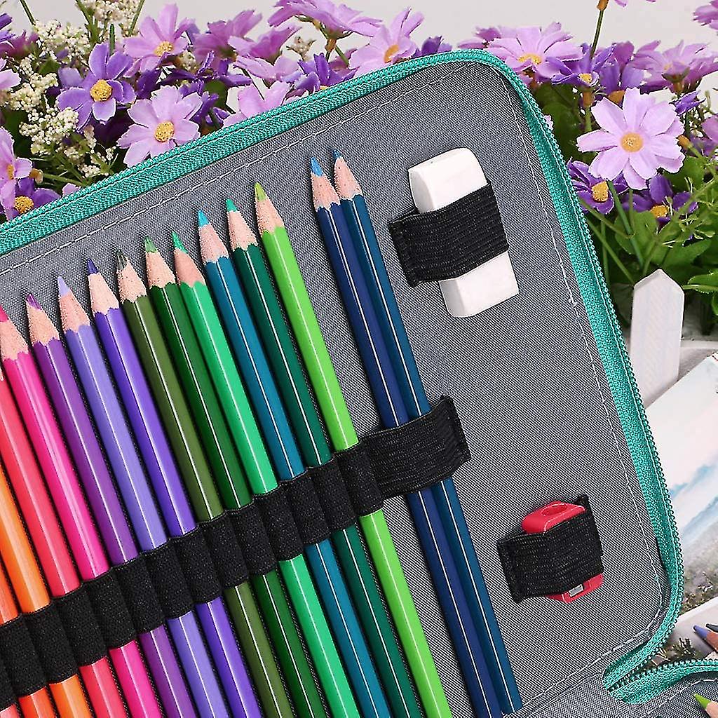 Veeki 200 Slots Colored Pencil Organizer - Deluxe Pu Leather Pencil Case Holder With Removal Handle Strap Pencil Box Large For Colored Pencils Waterco