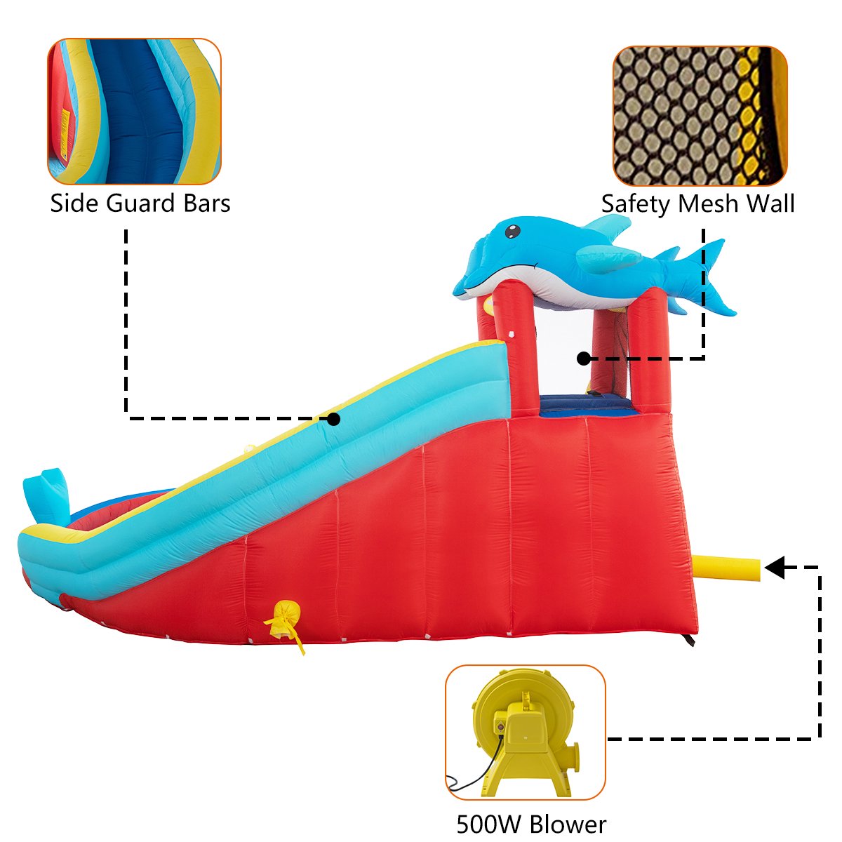 Inflatable Water Slide Park Bounce House for Kids, Climbing Wall & Splash Pool & Water Gun, Outdoor Backyard Waterslide for Girl & Boy (with 450W Air Blower)