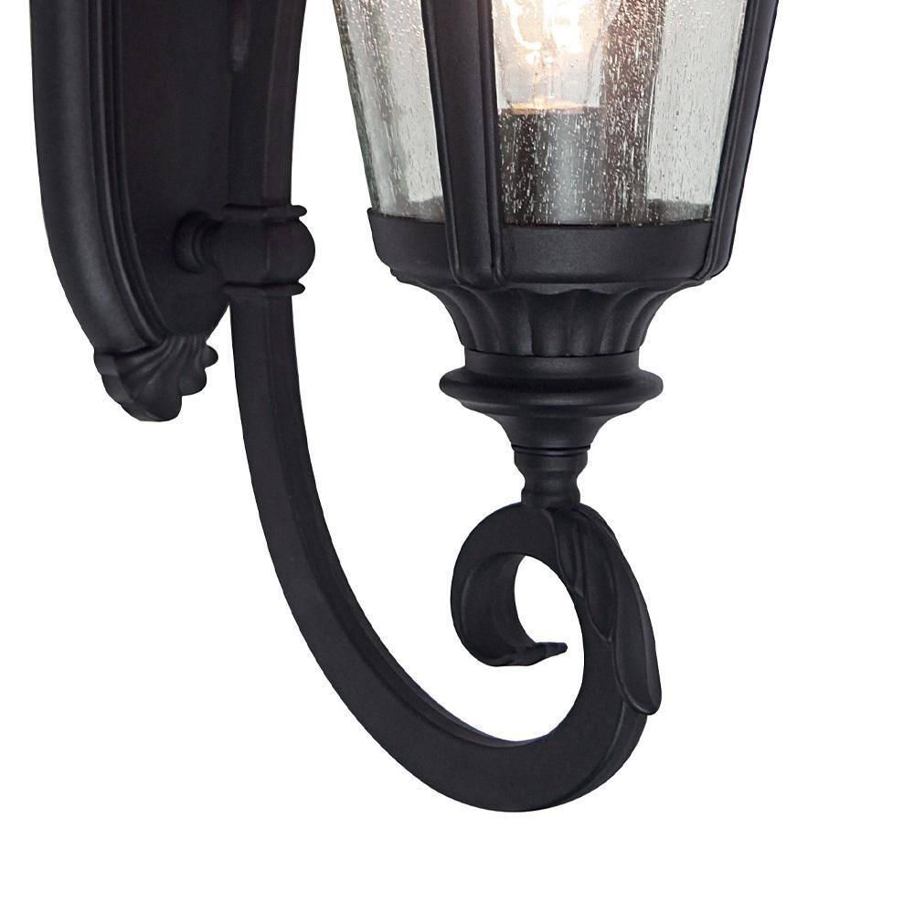 Bel Air Lighting Commons 1-Light Black Coach Outdoor Wall Light Fixture with Seeded Glass 5040 BK