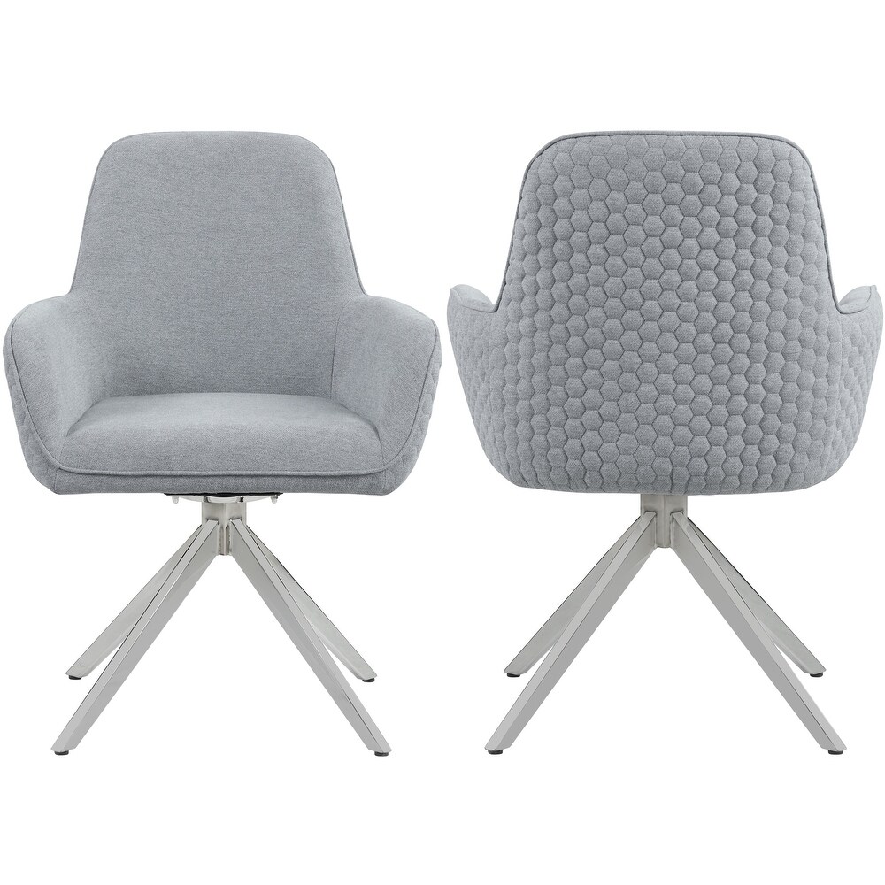 Contemporary Deisgn Light Grey Quilted Fabric Swivel Arm Chair