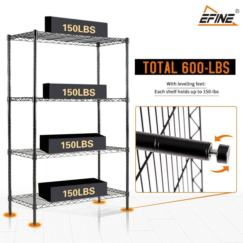 EFINE Black 4-Tier Carbon Steel Wire Garage Storage Shelving Unit NSF Certified (2-Pack) (30 in. W x 47 in. H x 14 in. D) RL200-4X2