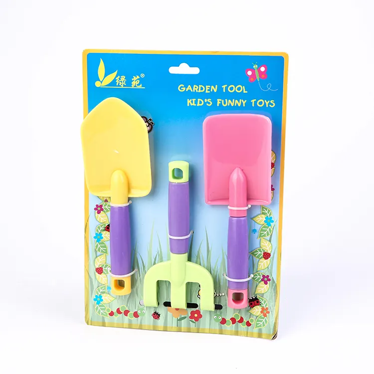 Plastic toy set 3 piece new flower handle hardware tools garden shovel rack tools