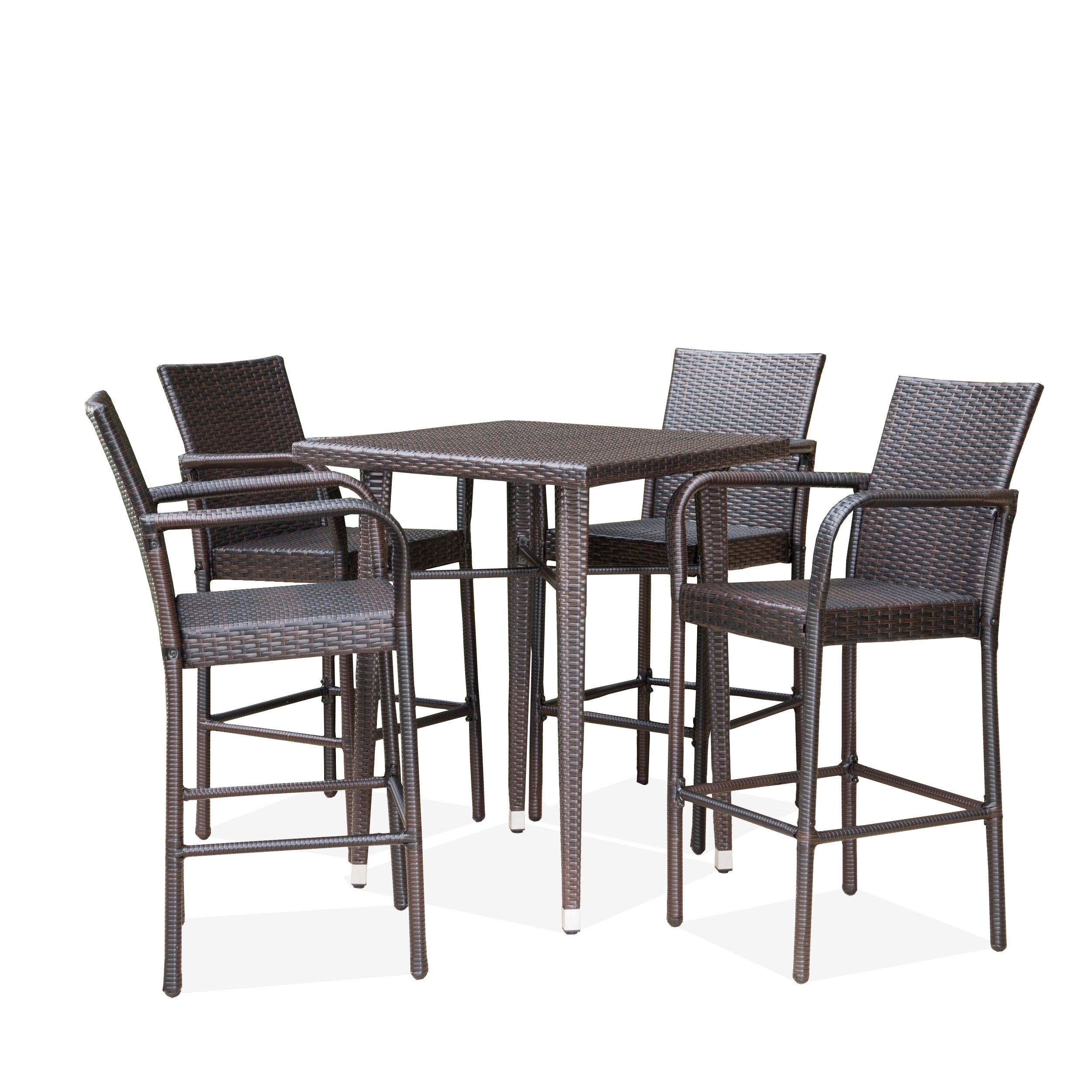 Valkyrien Outdoor 5 Piece Multi-brown Wicker Square Bar Table Set