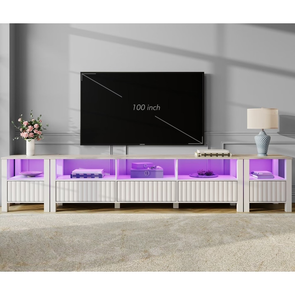 White TV Stand for 65 100 Inch TV with LED Light  Modern TV Console