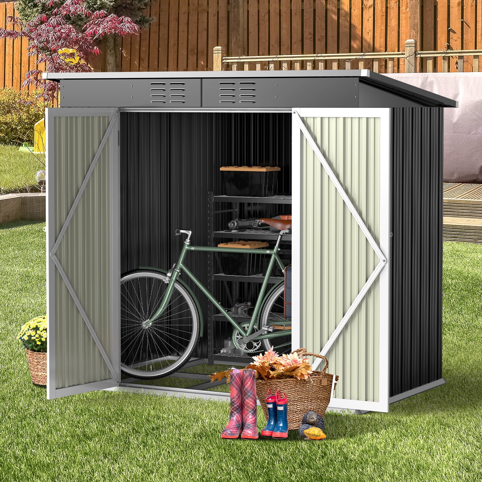 Lofka 6ft x 4ft Metal Garden Shed for Outdoor Storage, Gray