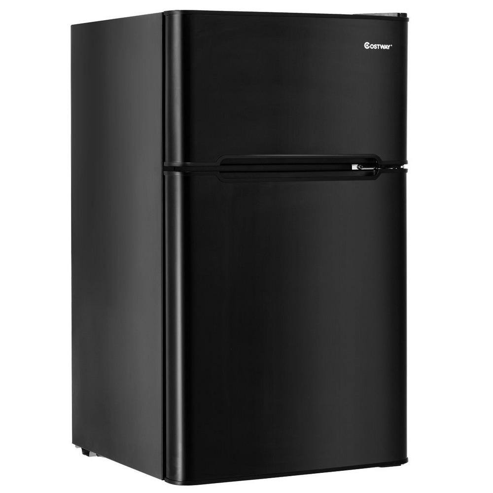 Costway 3.2 cu. ft. Retro Mini Fridges in Black with Freezer  Reversible Door GHM0189BK