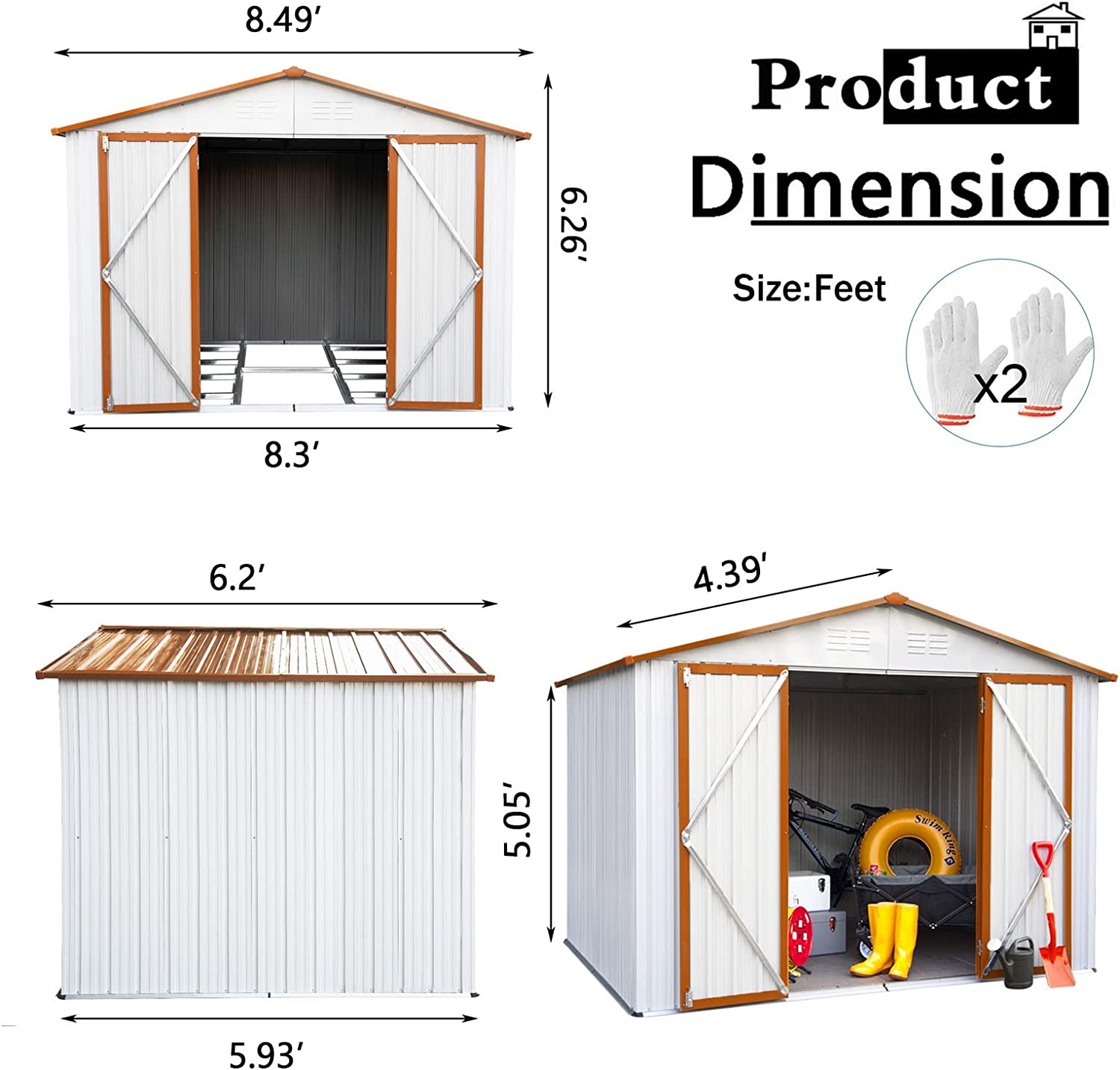 Ouyessir 8' x 6' Outdoor Storage Shed, Steel Metal Shed with Floor Frame,Double Lockable Doors Waterproof Tool Storage Shed for Courtyard, Lawn, Backyard