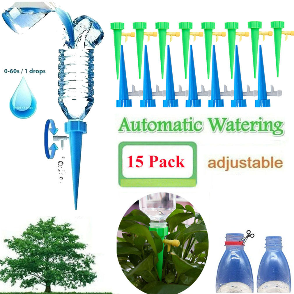 Self Watering Spikes 15 Pc Plant Waterer Indoor Outdoor Adjustable Plant Watering Stakes