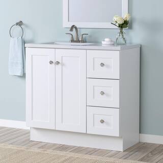 Glacier Bay Bannister 36.5 in. W x 18.75 in. D x 35.14 in. H Bath Vanity in White with White Cultured Marble Top BA36P2-WH