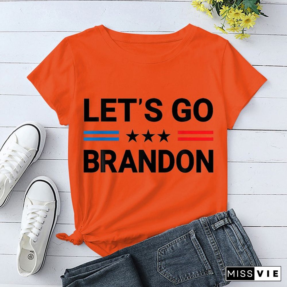 Cute Let's Go Brandon Print T-shirts For Women Summer Lovely Short Sleeve Casual T-shirts Funny Ldies Round Neck Tops