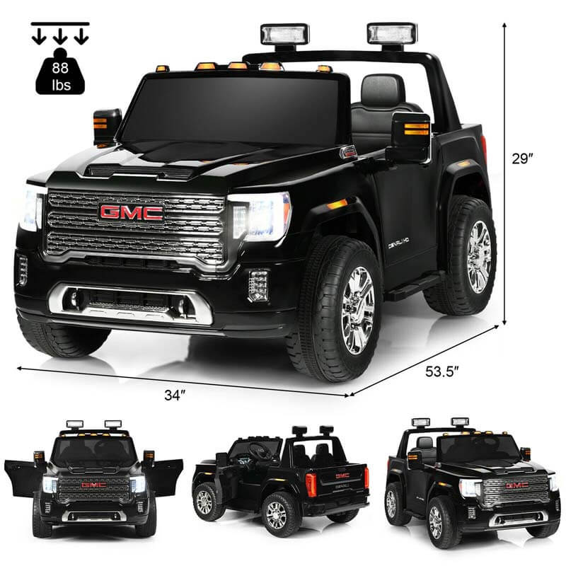 2-Seater GMC Licensed Kids Ride On Car 12V Battery Powered Electric Riding Toy Truck with Storage Box