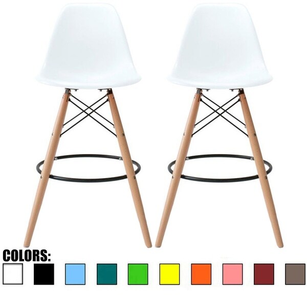 Set of 2 25 Designer Eiffel Chairs Counter Stools With Backs Side Molded Shell Kitchen Office Dining Dowel Bar Patio